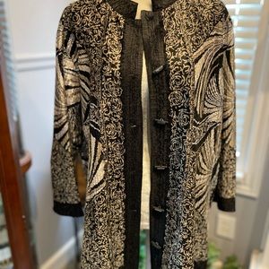 Chicos Travelers crushed jacket. Size 3, tan,black and cream.